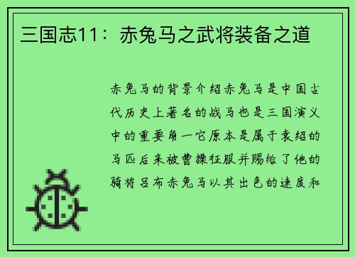 三国志11：赤兔马之武将装备之道